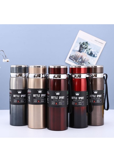 1000ml 316 Paslanmaz Çelik İzoleli Kupa Büyük Kapasiteli Vakum Termos Dış Mekan Taşınabilir Araba Yalıtımlı Su Şişesi Degrade Kırmızı