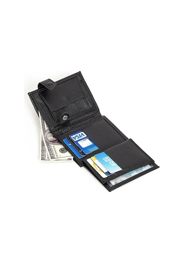 Tuldar Erkek Deri Bozuk Para Hazneli Kartlık Cüzdan 10x12cm Tul515 Siyah