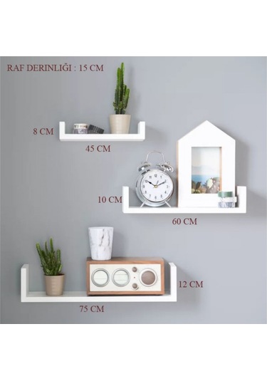 Rafkestir 3 Lü Bolera Duvar Raf Seti Krem ( Parlak )