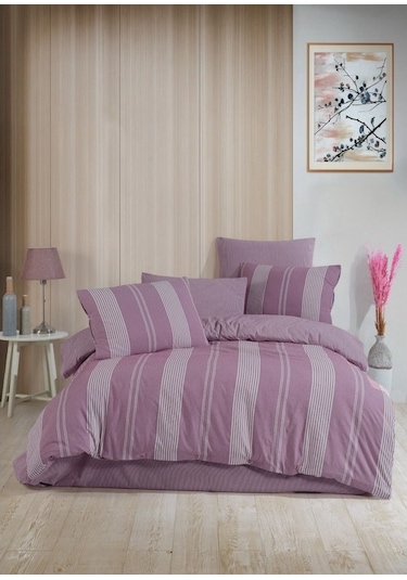 Italian Style Naturel Çift Kişilik Nevresim Takımı Krem - Açık Mor Açık Mor