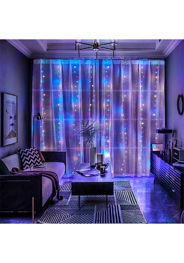 Perde Işıkları 9.8x6.5ft 200 Led Usb İle Çalışan Uzaktan Kumandalı Peri Işıkları Asılı Parıltılı Işıklar İç Mekan Dış Mekan Yatak Odası Pencere Düğün Parti Dekorasyonu İçin Çok Renkli Çok Renkli