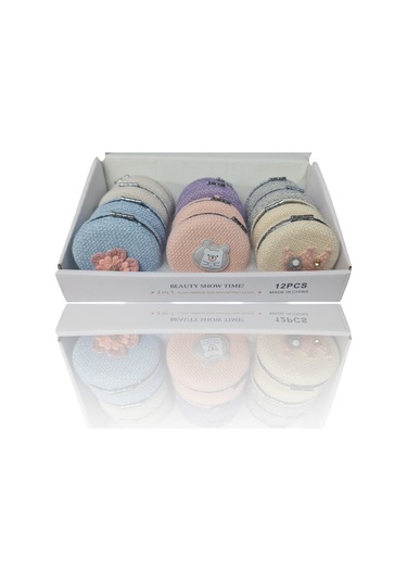 Gigi Panda Taşlı Çiçek Örgü Desenli Yuvarlak Katlanır Makyaj Aynası