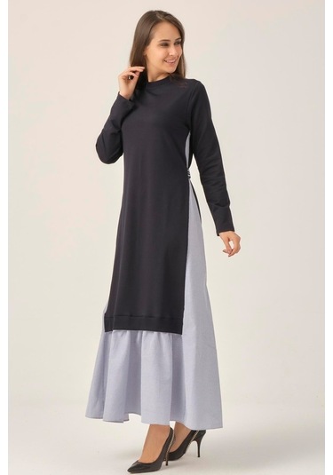 Lacivert Toka Detaylı Maxi Boy Elbise Dm91006