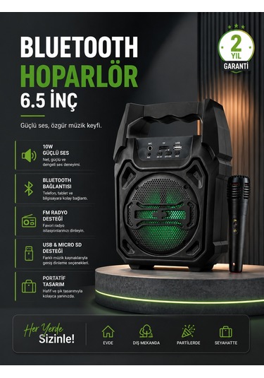 10w Güçlü Ses Performanslı Bluetooth Karaoke Hoparlörü - Lisinya