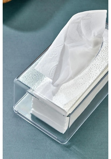 Vivart Üstü Desenli Clear Peçete Organizeri Z Peçetelik Şeffaf Beyaz