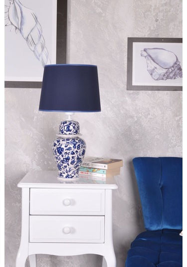 Qdec Bleu Blanc Şah Vazo Abajur Lotus Mavi Diğer