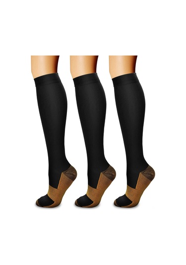 Vkemall Kadın Erkek Spor Koşu 15-20 Mmhg Sıkıştırma Bilekli Çoraplar Siyah İki Renkli 2xl 3'lü Paket