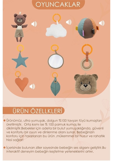 Mordesign Bebek Oyun Alanı, Morbear Bebek Aktivite Matı, Yumuşak Oyun Matı, Baby Gym Serisi, Kahverengi