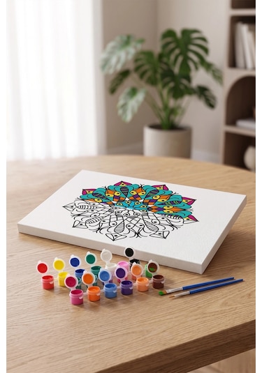 Kalem Desenli Mandala Ahşap Boyama Seti 40x50 Cm