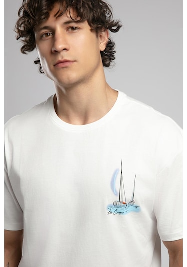 Lee Cooper Kelvin Erkek %100 Pamuk O Yaka T-shirt Ekru-19933 Ekru