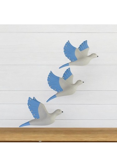 Dekoratif Üçlü Kumru Kuş Duvar Dekoru Süs 17 12 Cm Mavi Renk 3 Lü Set