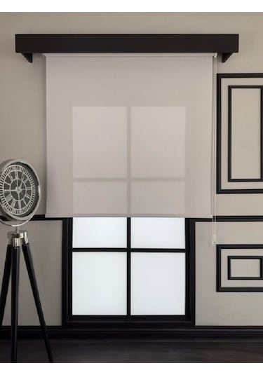 Modern Düz Ekru Zebra Stor Güneşlik Etek Dilimsiz Stor Perde Ekru