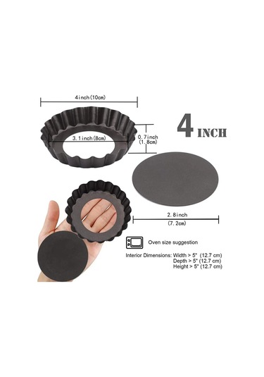 Xurunkeji Adet 4 İnç/10 Cm Mini Turta Muffin Kek Kalıbı Yapışmaz Tart Kiş Flan Kalıbı Çıkarılabilir Gevşek Tabanlı Yuvarlak Fırın Kapları Siyah