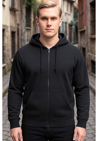 Antrasit Fermuarlı Kapüşonlu Sweatshirt Antrasit