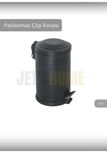 Jet's Home Pedallı Banyo Çöp Kovası Paslanmaz 16 Lt Mutfak Çöp Kutusu Siyah Siyah