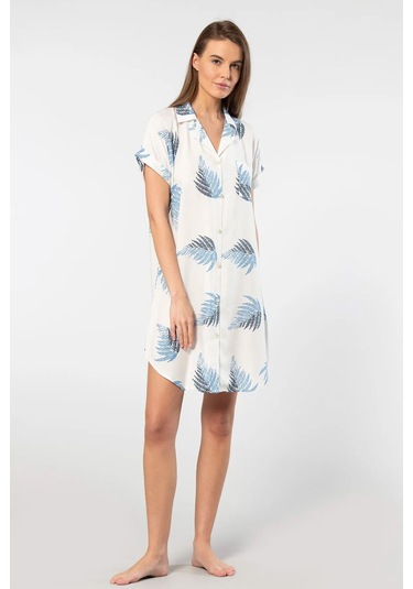 Türen 3601 Kadın Kısa Kollu Dokuma Gömlek Elbise -ekru Ekru