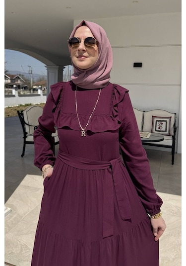 Rabia Şamlı Bade Elbise Vişne Normal
