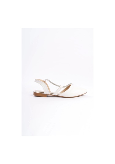 Hannah Lastikli Ortopedik Rahat Taban Taş Detaylı Kadın Babet Ayakkabı Kt Beyaz Beyaz