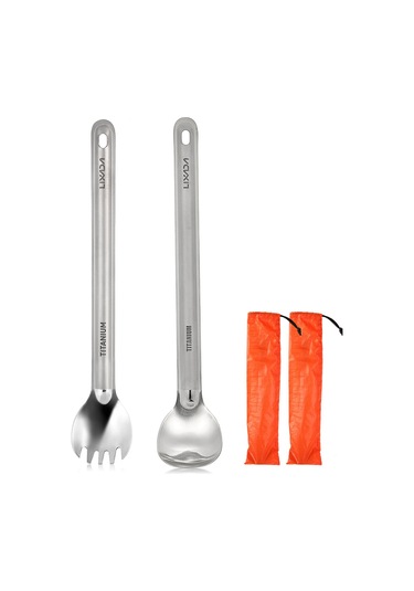 Lixada Ultralight Titanyum Uzun Saplı Kaşık Ve Spork Çatal Seti Taşınabilir Açık Yemek Kaşığı Gri