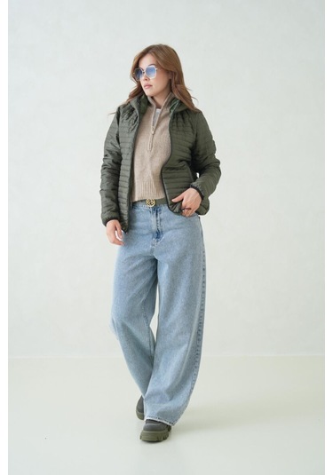 İçi Astarlı Su Ve Rüzgar Geçirmez Cepli Kapüşonlu Kadın Mont Haki