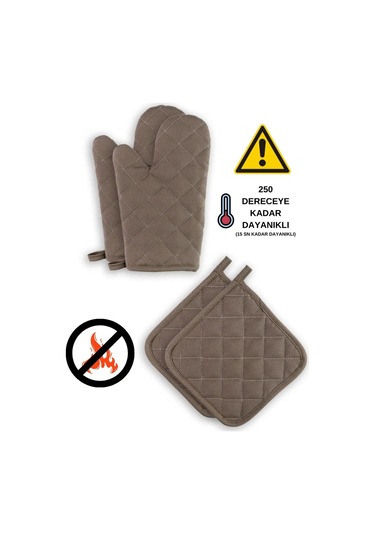 Yanmaz Ve Isıya Dayanıklı Fırın Eldiveni Ve Tutacak 2 Eldiven, 2 Tutacak Antrasit Gri