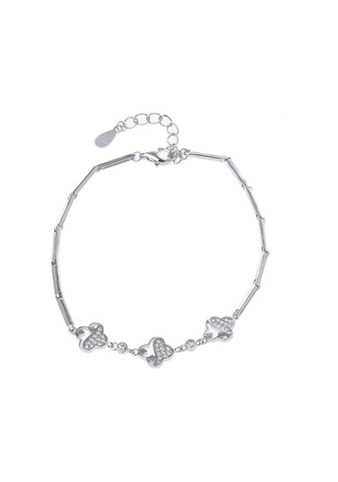 Yonca Model Zirkon Taşlı 925 Ayar Gümüş İthal Kadın Bileklik