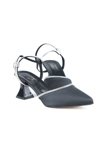 Ayakkabımood Ms029 Siyah Saten 6 Cm Topuklu Bayan Ayakkabı Siyah