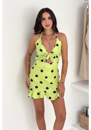 Asprin Fashion Desenli Bürümcük Elbise Yeşil Yeşil