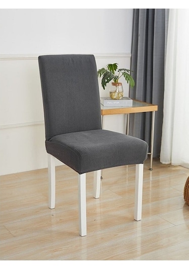 StarMall Likrali Sandalye Kılıfı, Lastikli,esnekli Sandalye Örtüsü Pitikare Desen 1 Adet Antrasit