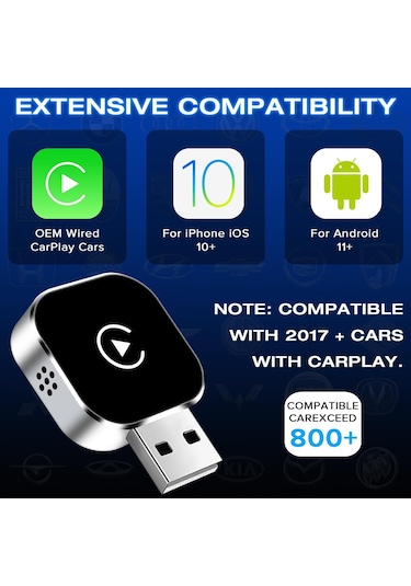 Mufunye 2025 Yeni Sürüm Kablosuz Araç Bağlantı Kutusu - Carplay Ve Android Auto Desteği, Otomatik Yeniden Bağlanma, Ultra Kompakt Tasarım Siyah