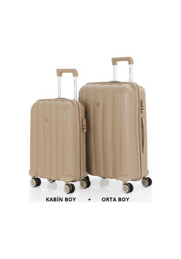 Mçs Bavul Orta Ve Kabin 2li Set Kırılmaz Silikon Valiz V305 Şampanya Şampanya