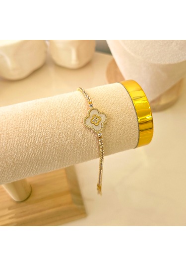 Glowy Aksesuar Gold Su Yolu Yonca Çelik Bileklik