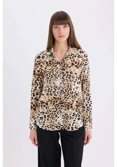 DeFacto Regular Fit Leopar Desenli Uzun Kollu Gömlek I8266AZ25SPBG362 DeFacto Regular Fit Leopar Desenli Uzun Kollu Gömlek I8266AZ25SPBG362