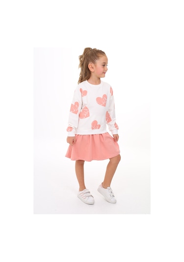 Toontoy Kız Çocuk Baskılı Elbise Koyu Pudra