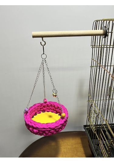 Paks Pet Örgü Kuş Hamağı Salıncak Pembe + Tünek