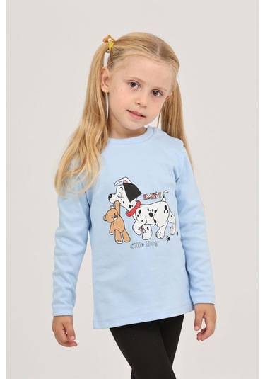 Toontoy Kız Çocuk Köpekli Ayı Baskılı Sweatshirt Koyu Mavi