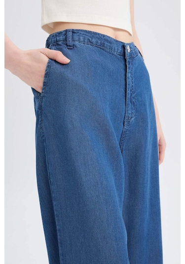 DeFacto Pull On Wide Leg Yüksek Bel Uzun Tensel Yıkamalı Pantolon D8239AX25SMNM28