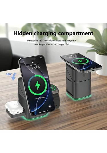 Topshop1 Siyah Manyetik Kablosuz Sarj Standi Otomatik Donebilen Hizli Sarj Istasyonu  Watch 10 9 8 7 6 5 Se Ultra İcin