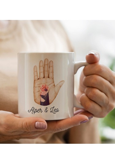 Bk Gift Kişiye Özel İsimli El Ve Pati Tasarımlı Beyaz Kupa Bardak -1, Anneye Hediye, Yeni Doğum Hediye Kobitmeyencom30307 Bk Gift