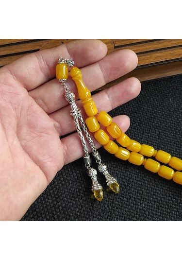Vipkehribar Sarı Hareli Sıkma Kehribar Yılangözü Tesbih 8 x11 MM