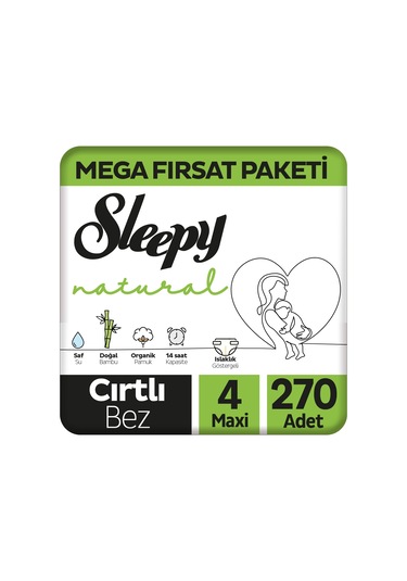 Sleepy Natural Bebek Bezi 4 Numara Maxi Mega Fırsat Paketi 270 Adet