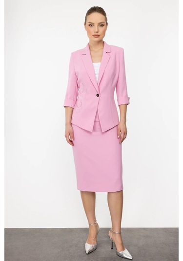 Ekol Kadın Midi Boy Yırtmaçlı Etek 5080 Pink Pembe