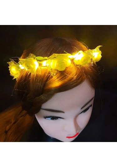 Yuntech01 El Yapımı 9 Çiçekli Sarı Isıklı Led Güllerli Fitil Süsü - Hızlı/ Yavaş/ Sürekli Aydınlatma Modları Diğer