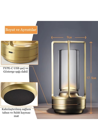Şarjlı Dokunmatik Led Masa Lambası Ayarlanabilir Dekoratif 3 Mod