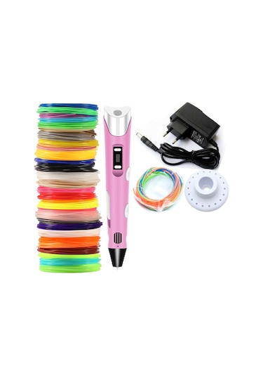 Pembe Renk 3D Pen Kalem Yazıcı ve 100 M Pla Filament 10 Renk x 10 M