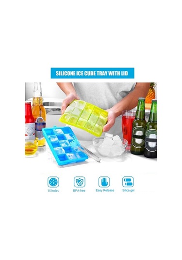 Besthome1 Mavi 15 Delikli Silikon Buzluk Kalıbı, Isıya Dayanıklı, Kapatıcı Kapaklı, Renkli, Baking & Bebek Yemeği Çok Renkli