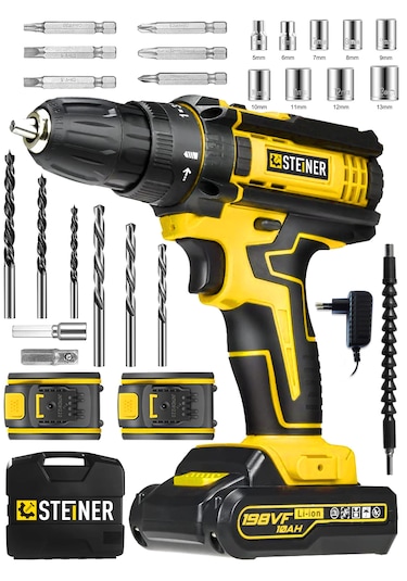 Steiner ST-198VF S Çift Akülü Darbeli Matkap Şarjlı Vidalama Sarı