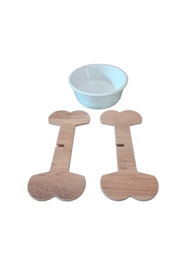 Realwood Seramik Kaseli Ahşap Ayaklı Tekli Büyük Irk Köpek Mama Su Standı