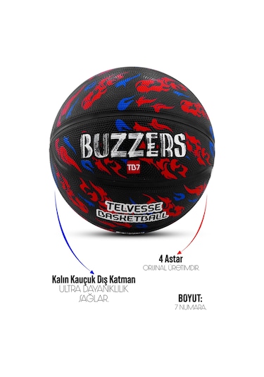 Telvesse Tb500 Buzzers Basketbol Topu Grafiti Kauçuk Dayanıklı Deep Channel Kabartmalı No:7