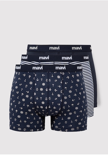 Mavi - 3Lü Baskılı Lacivert Boxer Seti 0911505-70490